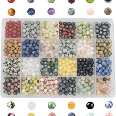 960pcs Natural Stone Beads Crystals Round Genuine Real Stone Beading Loose DIY Gemstone for Bracelet Jewelry Making(6mm,24 Color)