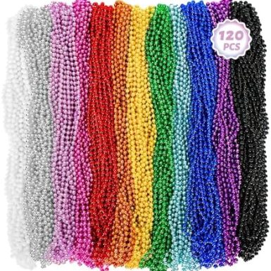 Bead Necklace, 120PCS Mardi Gras Beads, 33" Colorful Mardi Gras Beads Necklaces, Women Men Party Costume Accessories Parade Throws Bulk Party Favors for Christmas Pirate Carnival